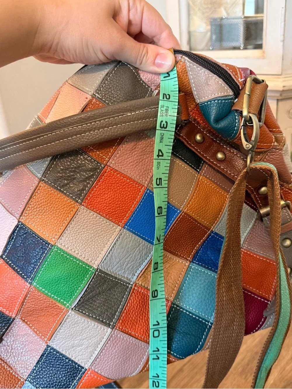 Genuine Leather Color Purse Bohemian Handbag Duffle Studded Patchwork Quilt Tote